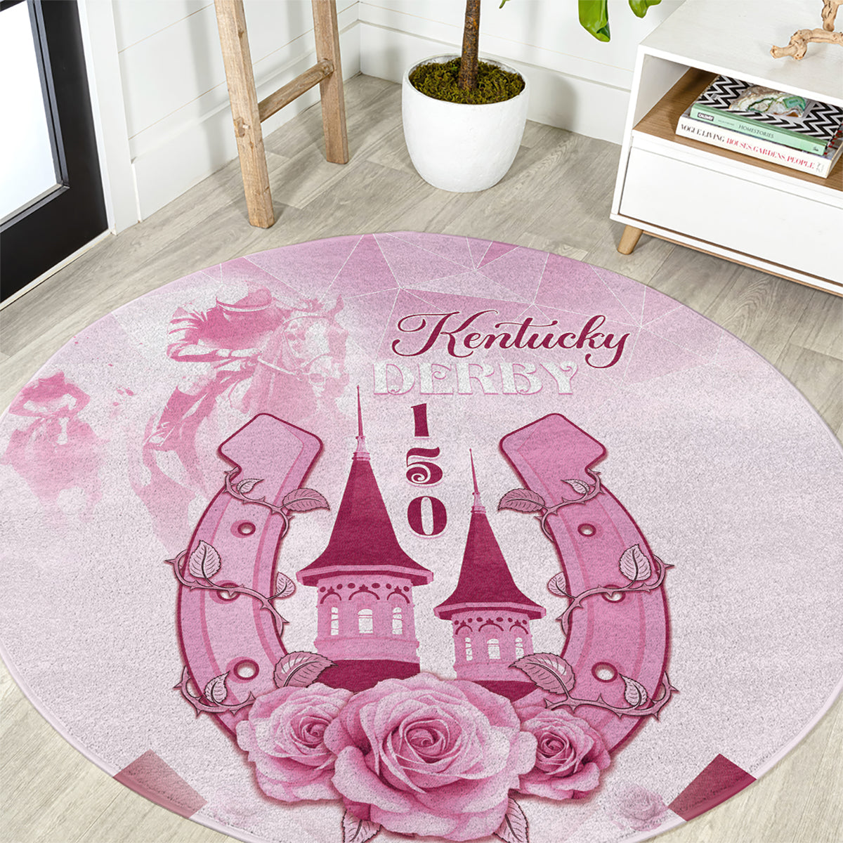 Kentucky Horse Racing Round Carpet 150th Anniversary Pink Version