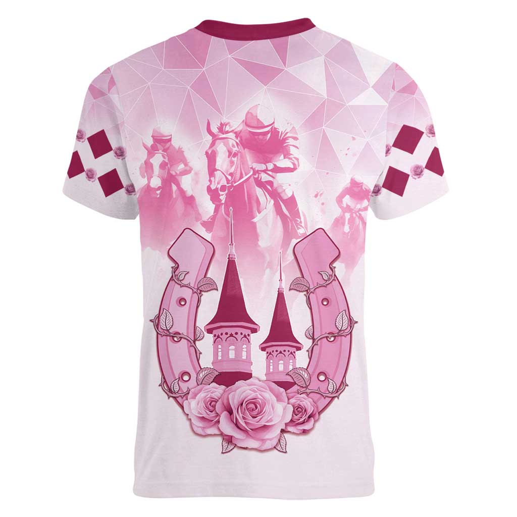 Kentucky Horse Racing Women V-Neck T-Shirt 151st Anniversary Pink Version LT05