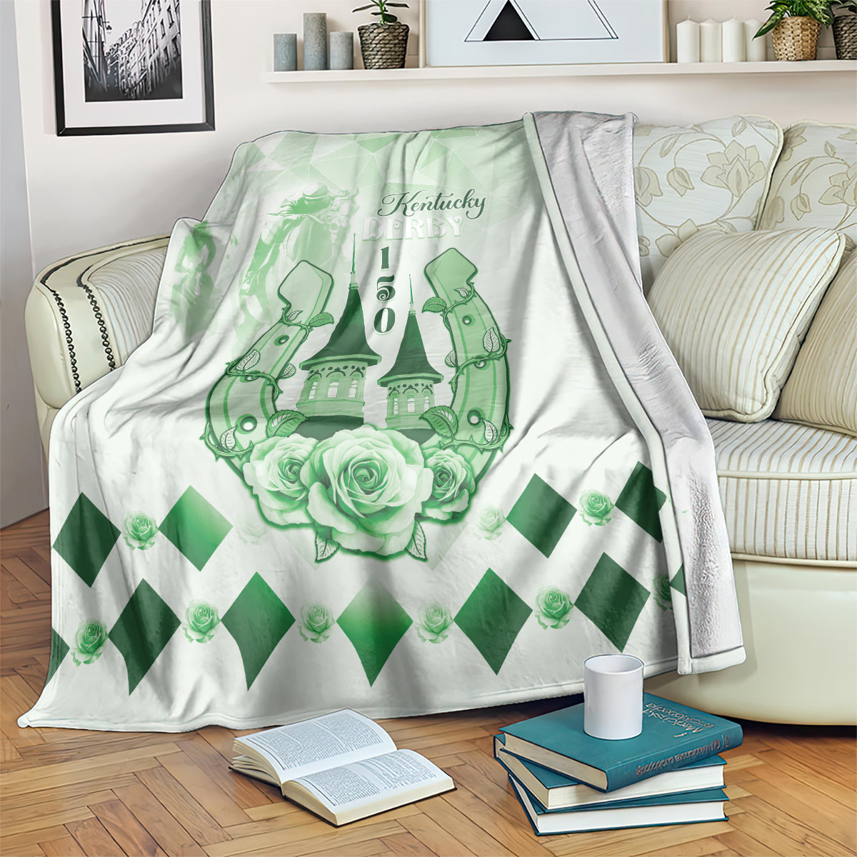 Kentucky Horse Racing Blanket 150th Anniversary Green Version