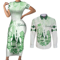 Kentucky Horse Racing Couples Matching Short Sleeve Bodycon Dress and Long Sleeve Button Shirt 151st Anniversary Green Version LT05