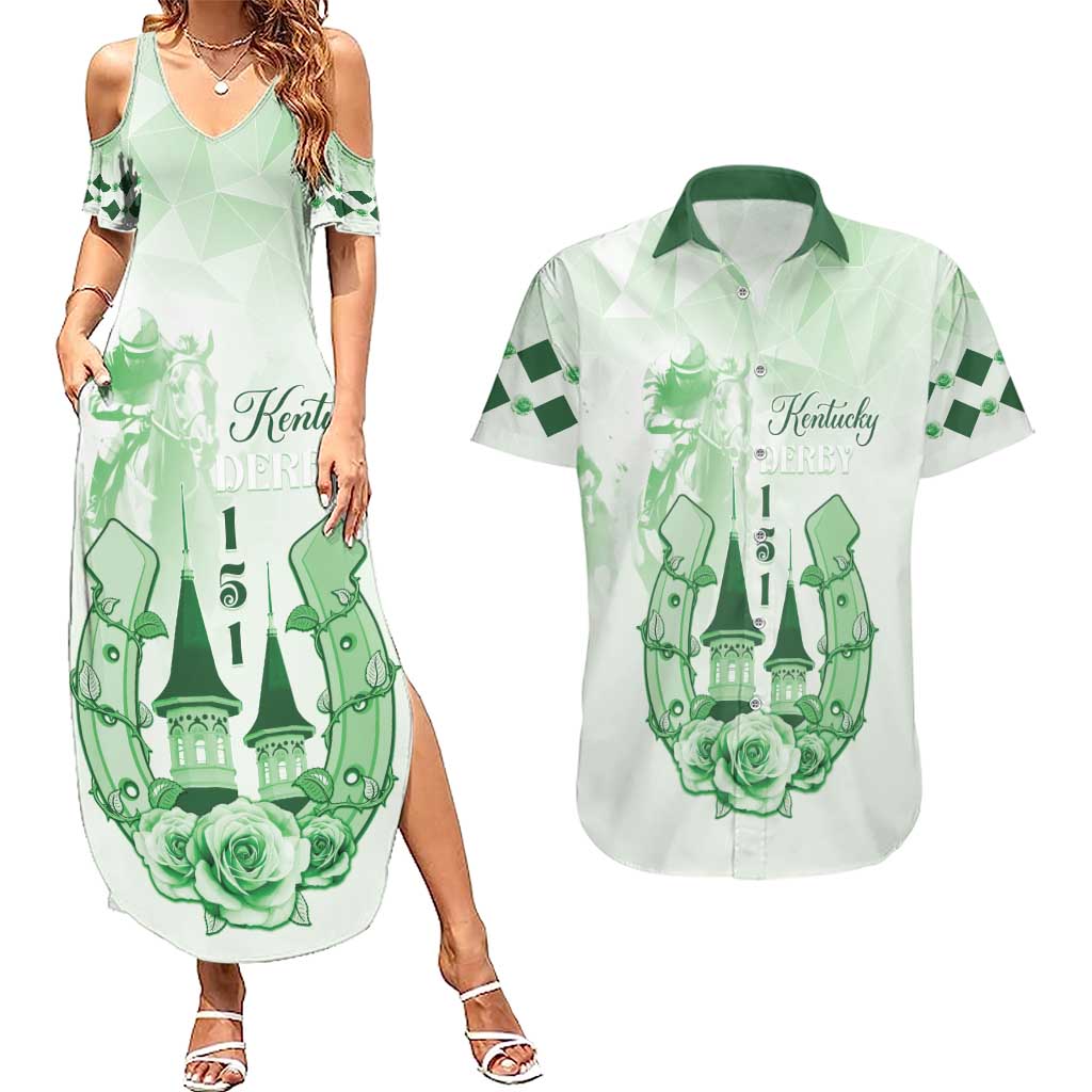 Kentucky Horse Racing Couples Matching Summer Maxi Dress and Hawaiian Shirt 151st Anniversary Green Version LT05