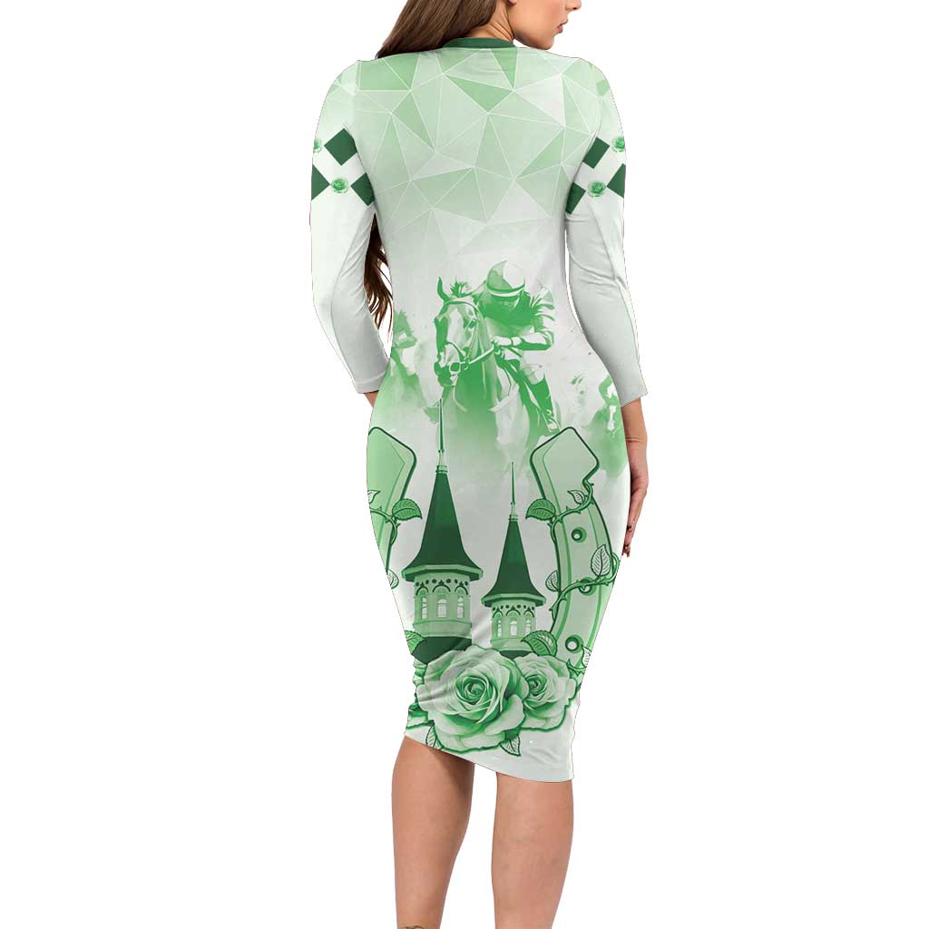Kentucky Horse Racing Family Matching Long Sleeve Bodycon Dress and Hawaiian Shirt 151st Anniversary Green Version LT05