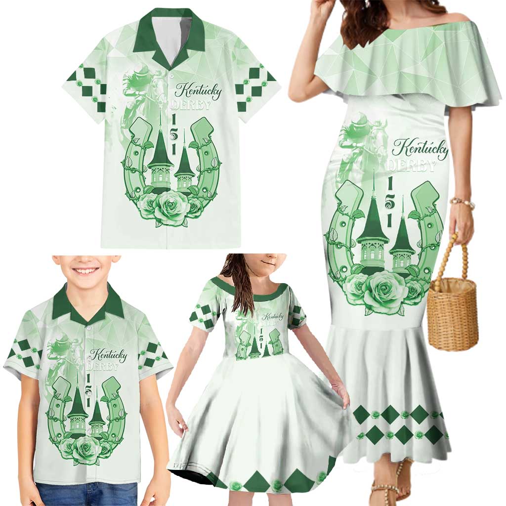Kentucky Horse Racing Family Matching Mermaid Dress and Hawaiian Shirt 151st Anniversary Green Version LT05