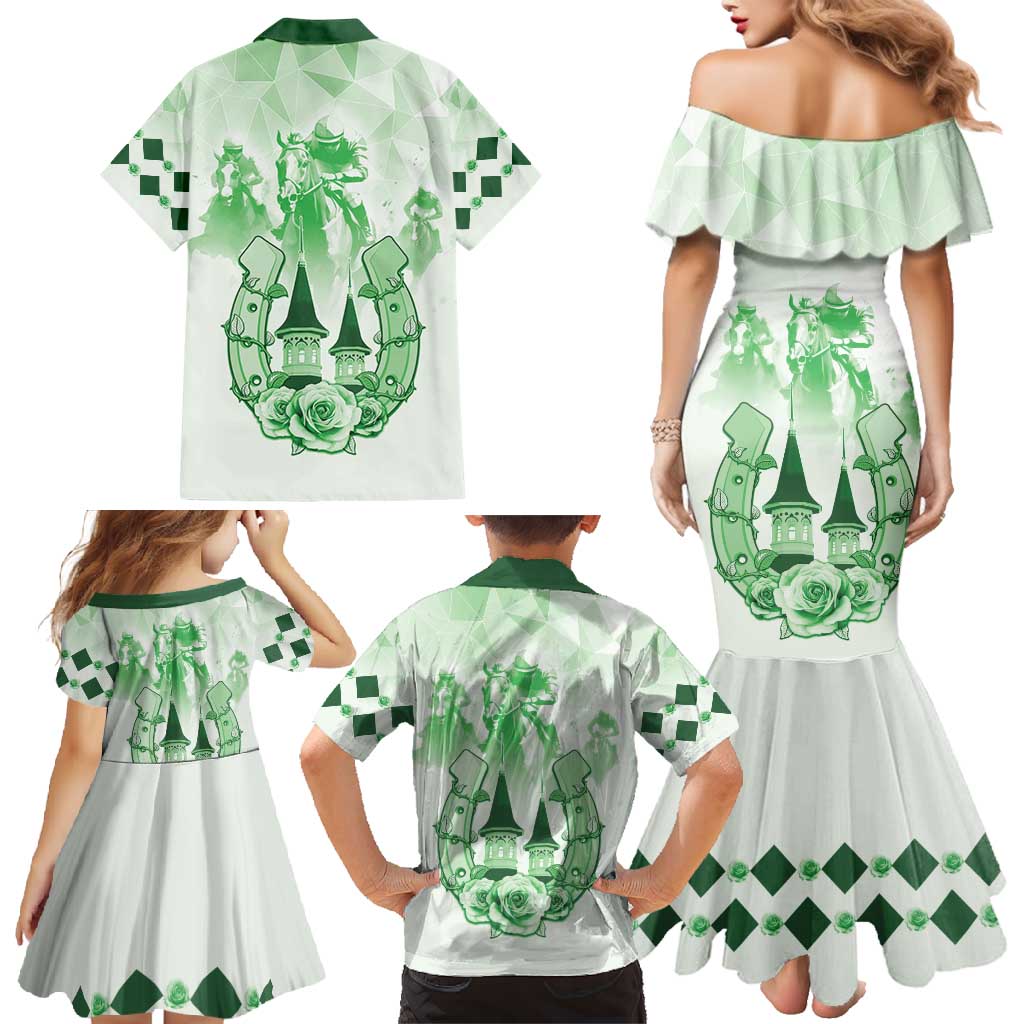 Kentucky Horse Racing Family Matching Mermaid Dress and Hawaiian Shirt 151st Anniversary Green Version LT05