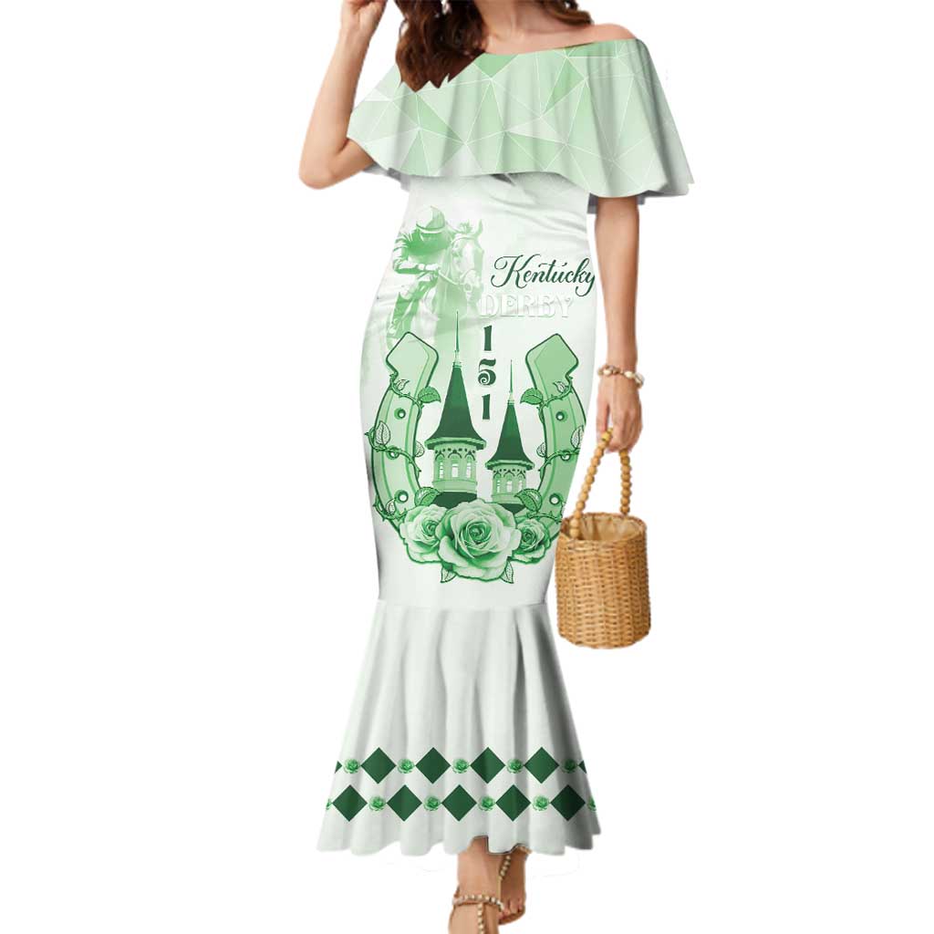 Kentucky Horse Racing Family Matching Mermaid Dress and Hawaiian Shirt 151st Anniversary Green Version LT05