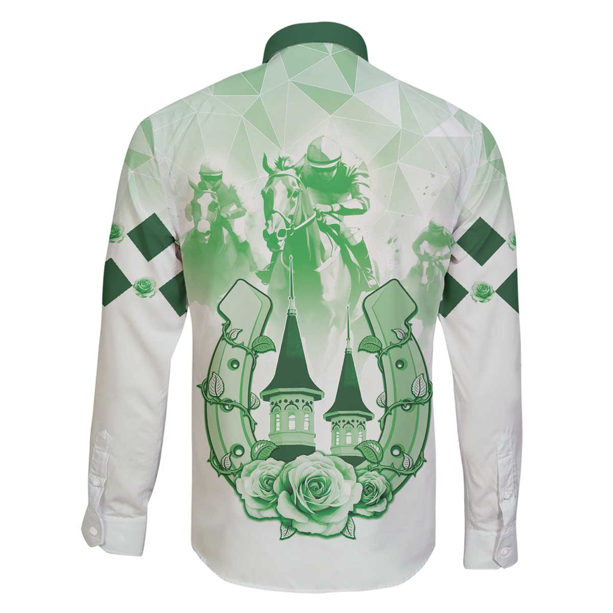 Kentucky Horse Racing Family Matching Off The Shoulder Long Sleeve Dress and Hawaiian Shirt 151st Anniversary Green Version LT05