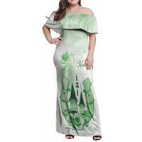 Kentucky Horse Racing Family Matching Off Shoulder Maxi Dress and Hawaiian Shirt 151st Anniversary Green Version LT05