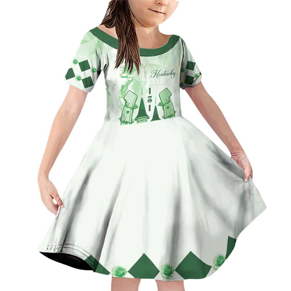 Kentucky Horse Racing Family Matching Off Shoulder Short Dress and Hawaiian Shirt 151st Anniversary Green Version LT05