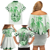 Kentucky Horse Racing Family Matching Off Shoulder Short Dress and Hawaiian Shirt 151st Anniversary Green Version LT05