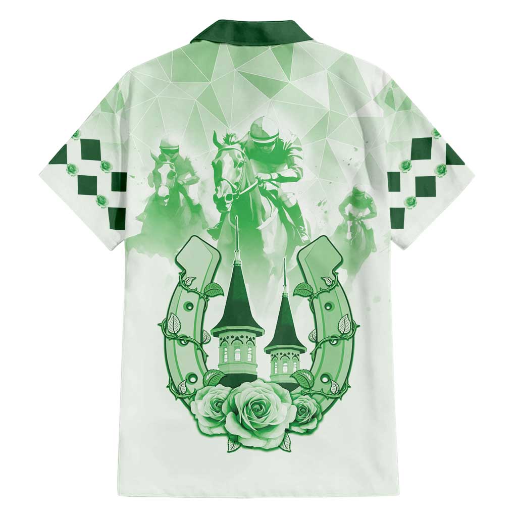 Kentucky Horse Racing Family Matching Off Shoulder Short Dress and Hawaiian Shirt 151st Anniversary Green Version LT05