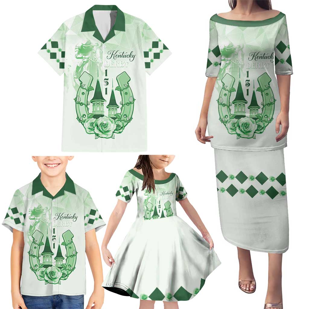 Kentucky Horse Racing Family Matching Puletasi and Hawaiian Shirt 151st Anniversary Green Version LT05