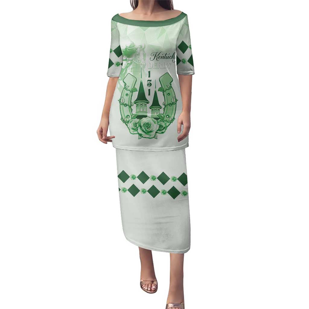 Kentucky Horse Racing Family Matching Puletasi and Hawaiian Shirt 151st Anniversary Green Version LT05