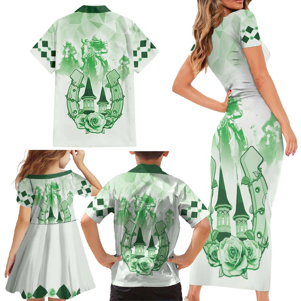 Kentucky Horse Racing Family Matching Short Sleeve Bodycon Dress and Hawaiian Shirt 151st Anniversary Green Version LT05