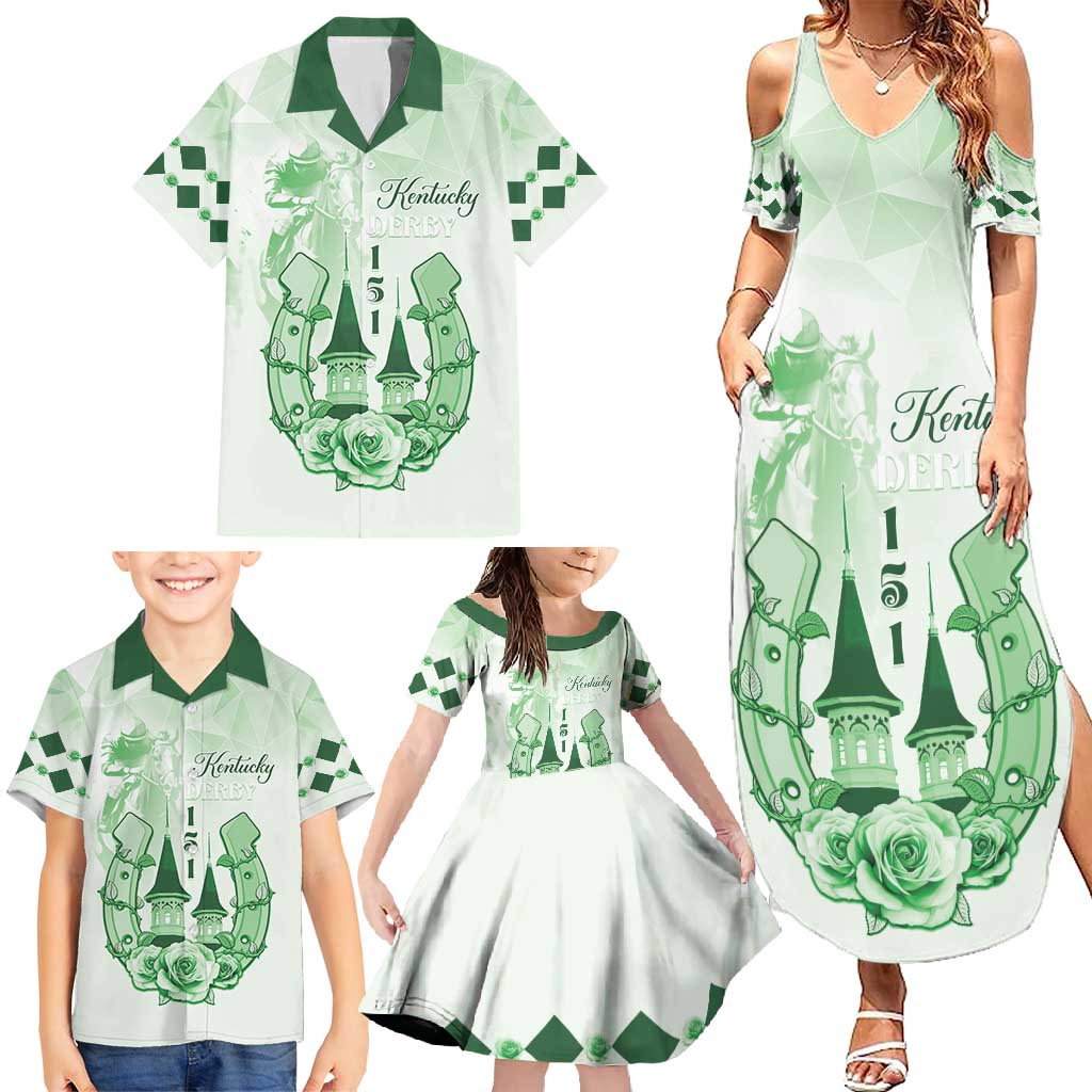 Kentucky Horse Racing Family Matching Summer Maxi Dress and Hawaiian Shirt 151st Anniversary Green Version LT05