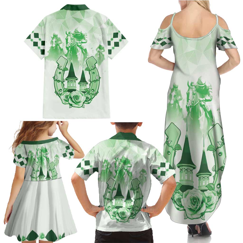 Kentucky Horse Racing Family Matching Summer Maxi Dress and Hawaiian Shirt 151st Anniversary Green Version LT05