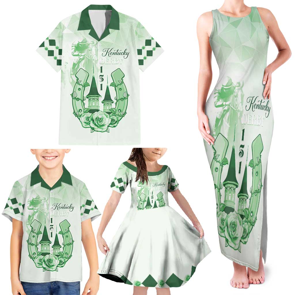 Kentucky Horse Racing Family Matching Tank Maxi Dress and Hawaiian Shirt 151st Anniversary Green Version LT05