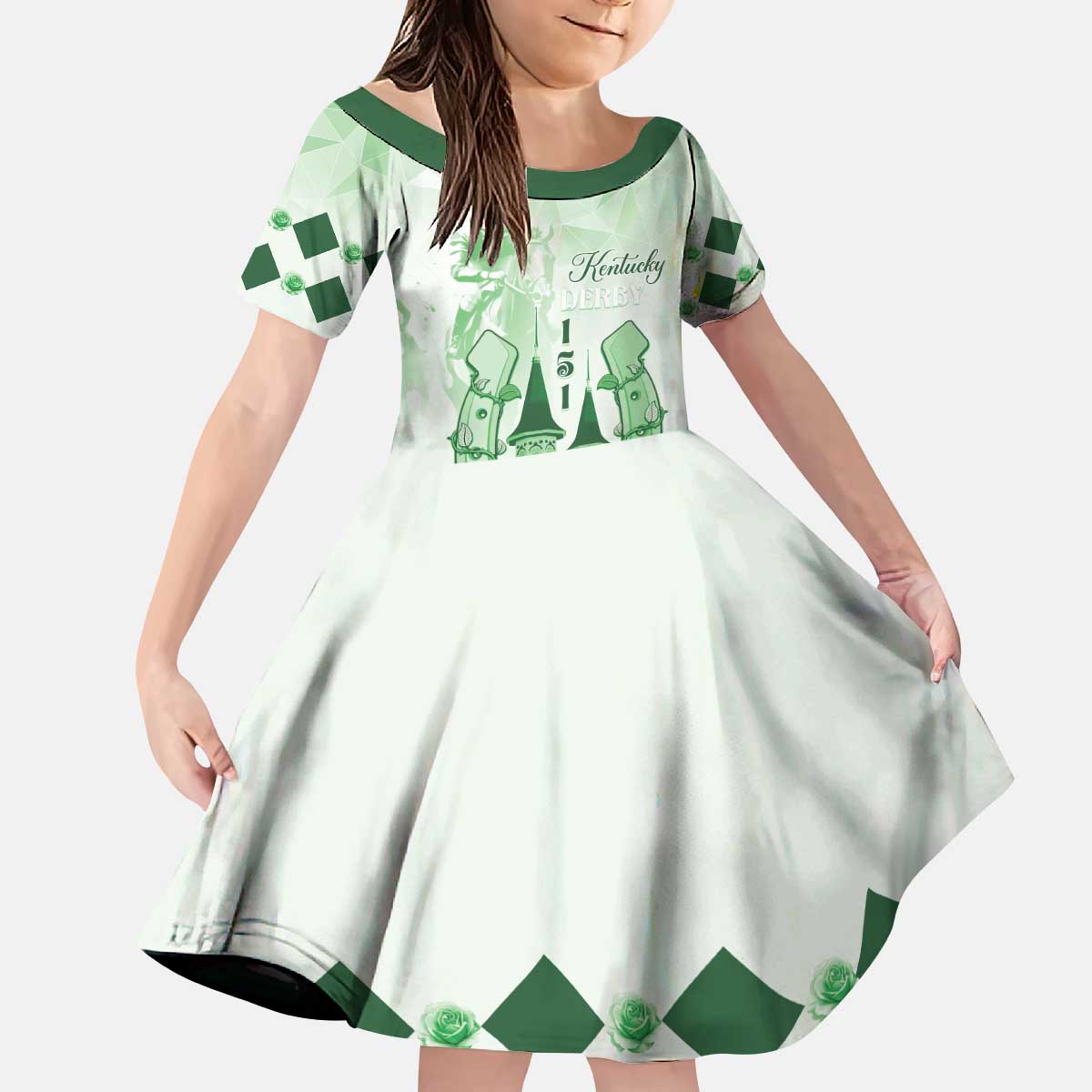 Kentucky Horse Racing Kid Short Sleeve Dress 151st Anniversary Green Version LT05