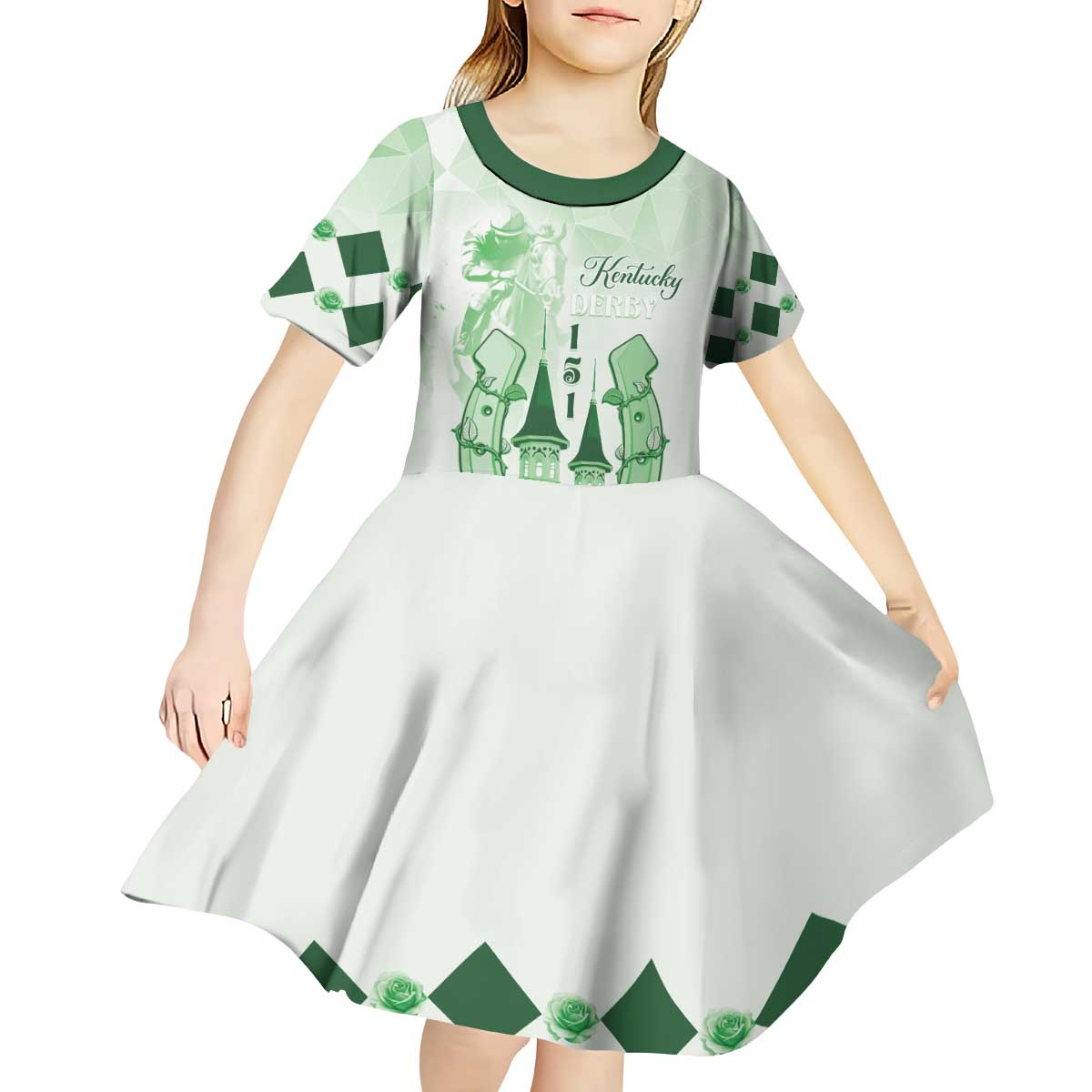 Kentucky Horse Racing Kid Short Sleeve Dress 151st Anniversary Green Version LT05