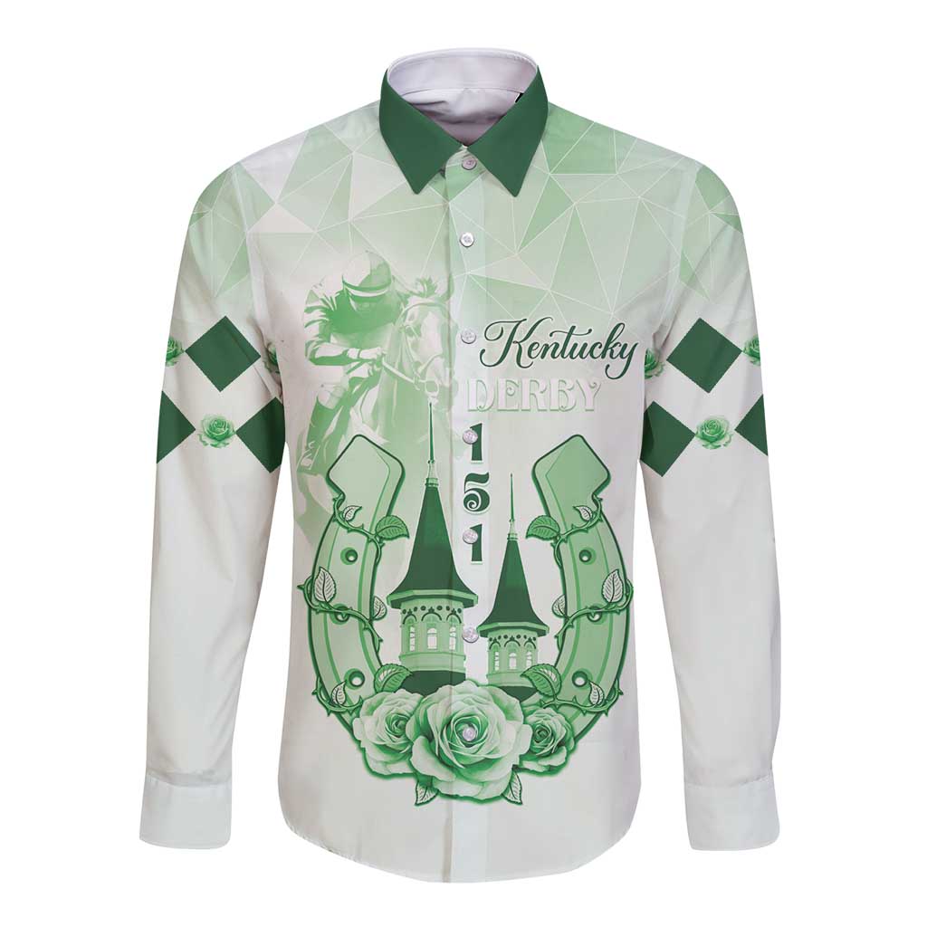 Kentucky Horse Racing Long Sleeve Button Shirt 151st Anniversary Green Version LT05