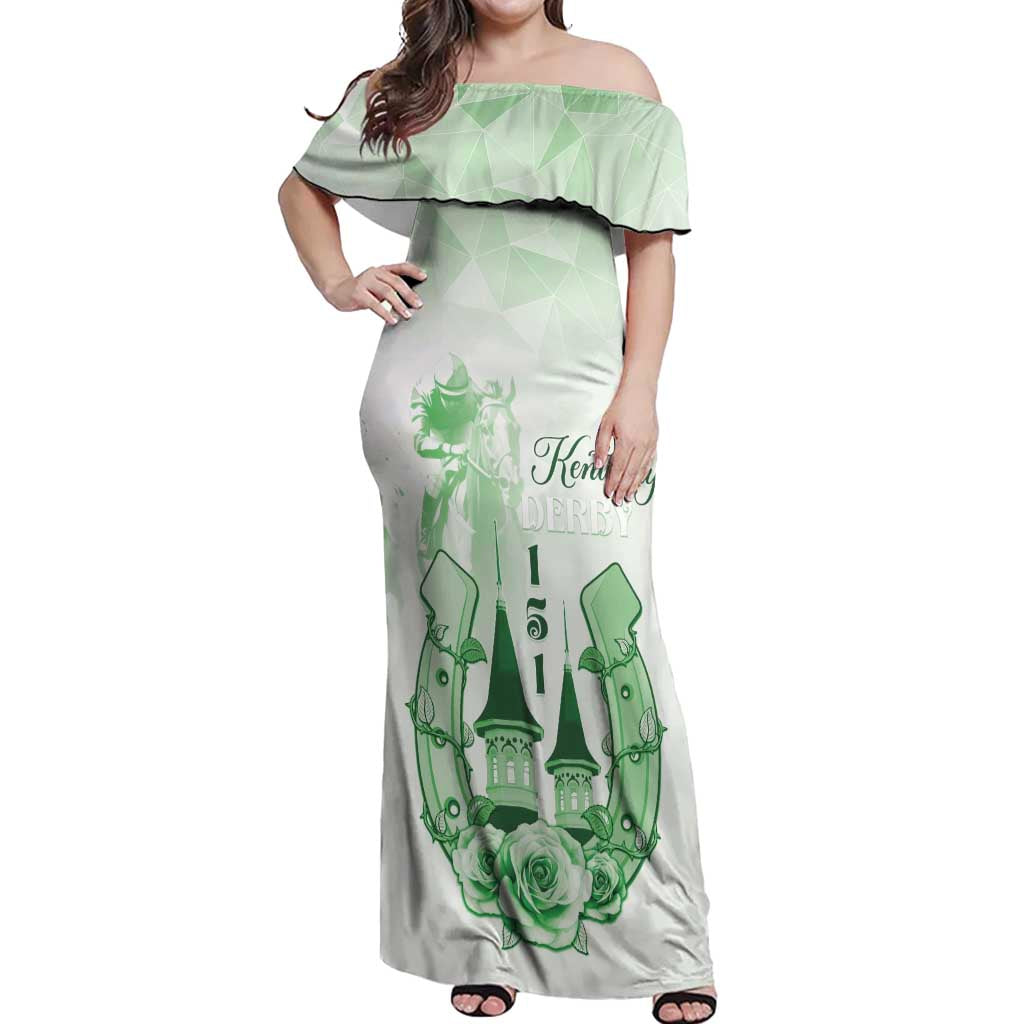 Kentucky Horse Racing Off Shoulder Maxi Dress 151st Anniversary Green Version LT05