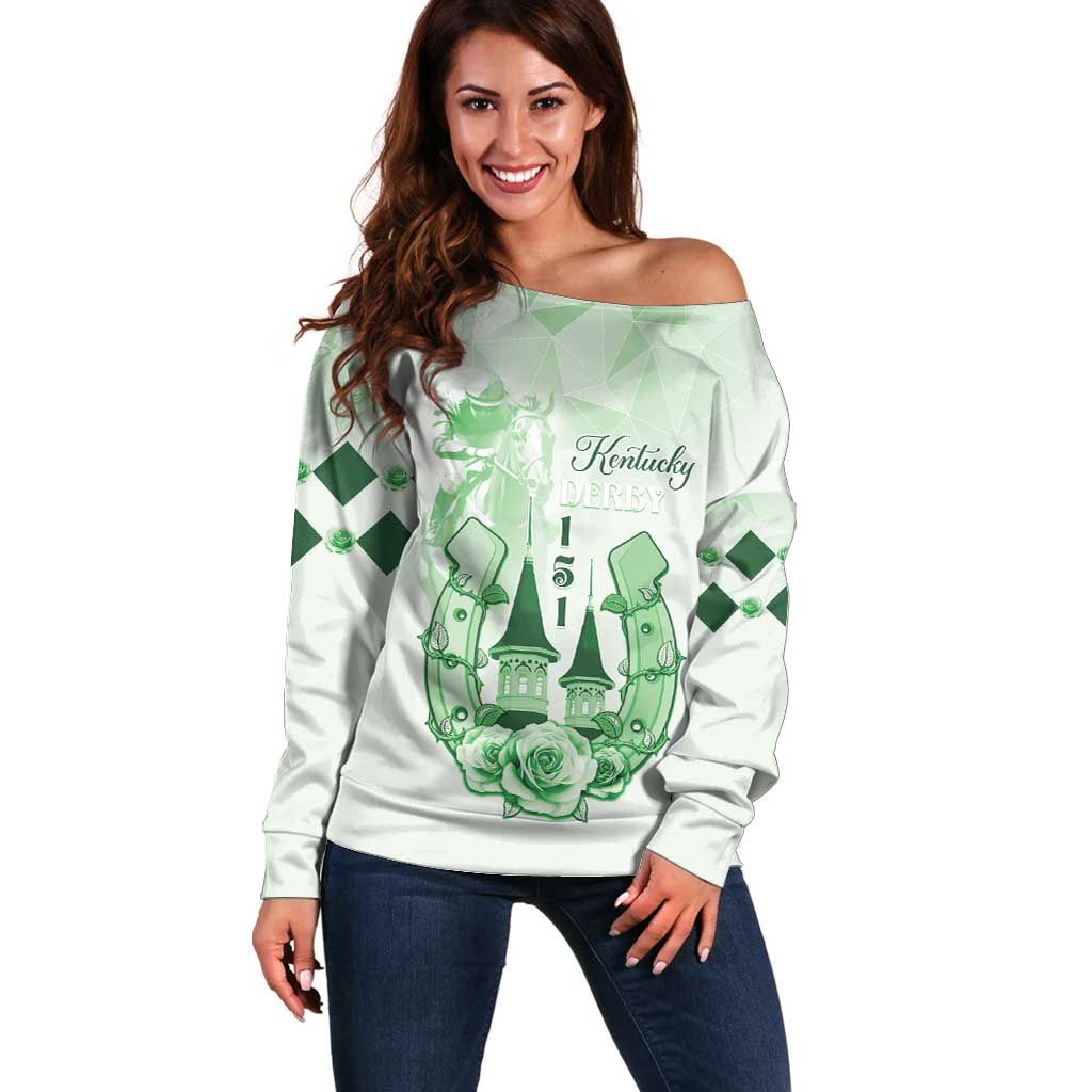 Kentucky Horse Racing Off Shoulder Sweater 151st Anniversary Green Version LT05