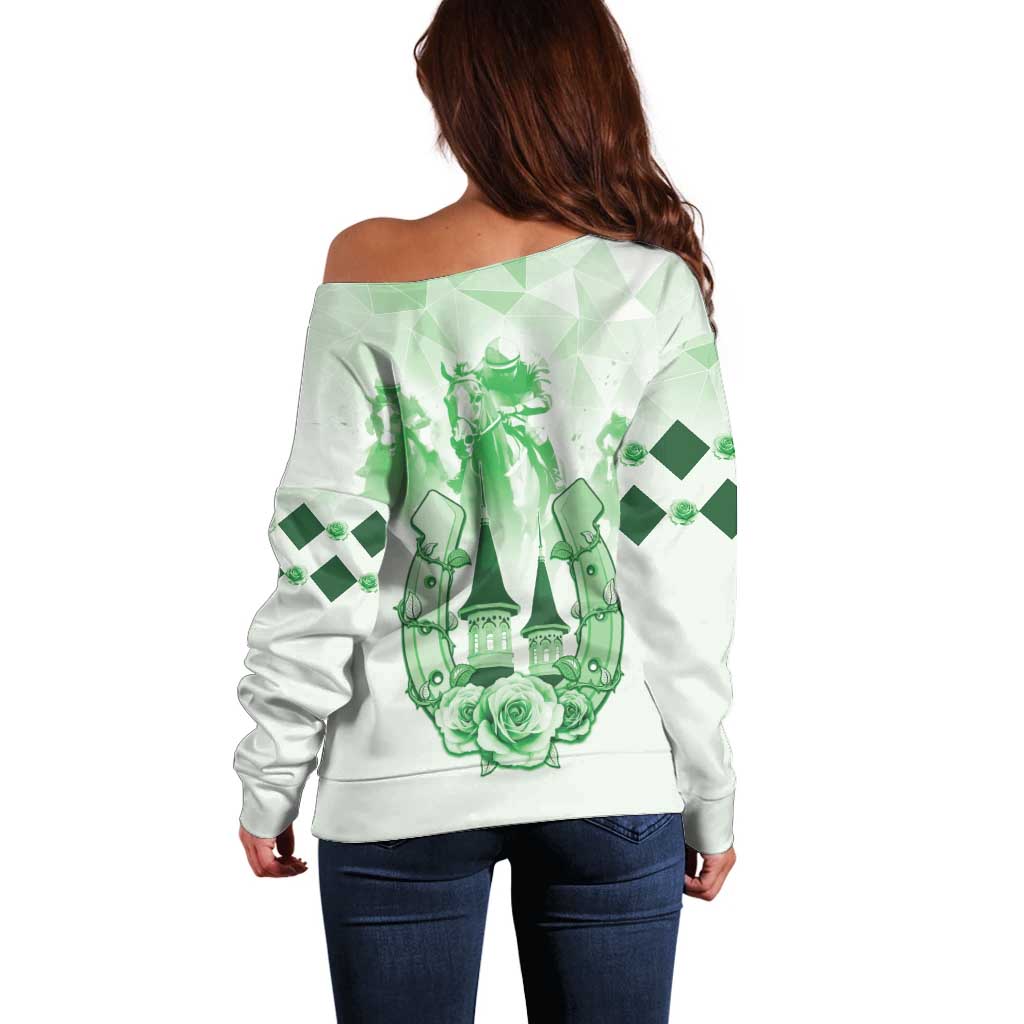 Kentucky Horse Racing Off Shoulder Sweater 151st Anniversary Green Version LT05
