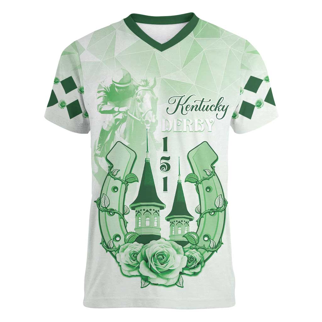 Kentucky Horse Racing Women V-Neck T-Shirt 151st Anniversary Green Version LT05
