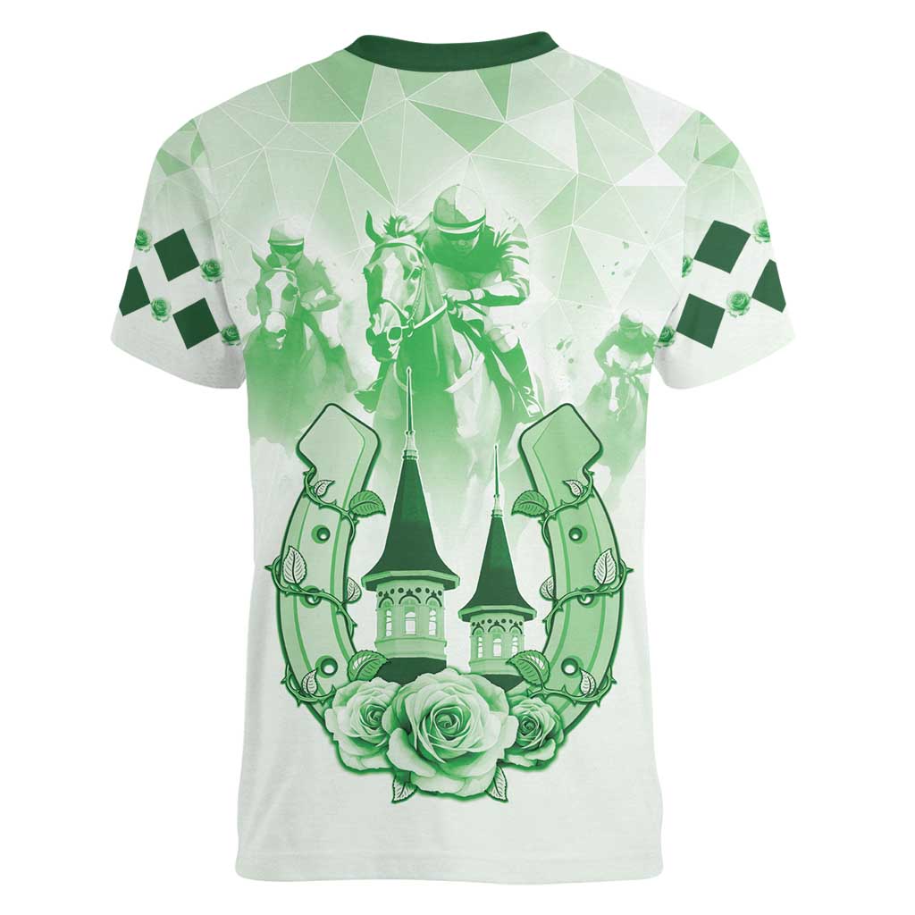 Kentucky Horse Racing Women V-Neck T-Shirt 151st Anniversary Green Version LT05