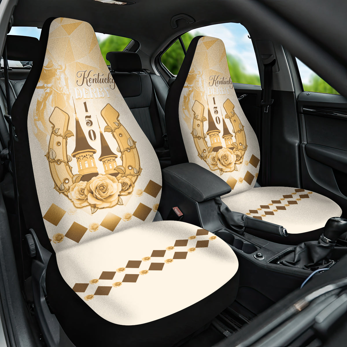 Kentucky Horse Racing Car Seat Cover 150th Anniversary Beige Version