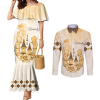 Kentucky Horse Racing Couples Matching Mermaid Dress and Long Sleeve Button Shirt 151st Anniversary Beige Version LT05