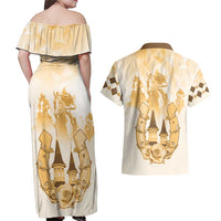 Kentucky Horse Racing Couples Matching Off Shoulder Maxi Dress and Hawaiian Shirt 151st Anniversary Beige Version LT05