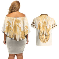 Kentucky Horse Racing Couples Matching Off Shoulder Short Dress and Hawaiian Shirt 151st Anniversary Beige Version LT05