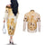 Kentucky Horse Racing Couples Matching Off The Shoulder Long Sleeve Dress and Long Sleeve Button Shirt 151st Anniversary Beige Version LT05