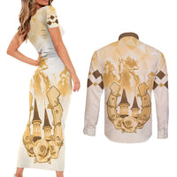 Kentucky Horse Racing Couples Matching Short Sleeve Bodycon Dress and Long Sleeve Button Shirt 151st Anniversary Beige Version LT05