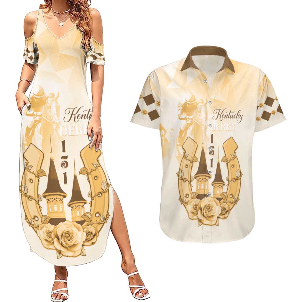 Kentucky Horse Racing Couples Matching Summer Maxi Dress and Hawaiian Shirt 151st Anniversary Beige Version LT05