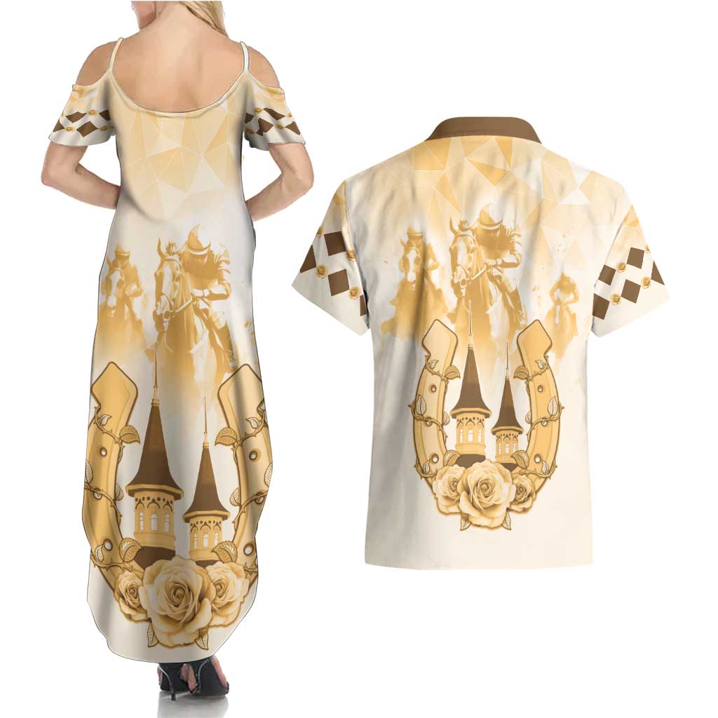 Kentucky Horse Racing Couples Matching Summer Maxi Dress and Hawaiian Shirt 151st Anniversary Beige Version LT05