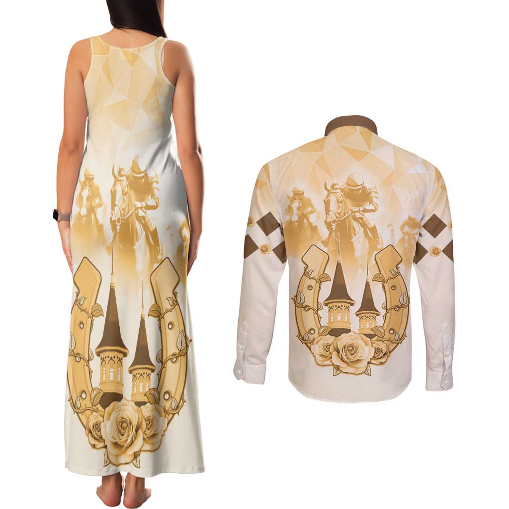 Kentucky Horse Racing Couples Matching Tank Maxi Dress and Long Sleeve Button Shirt 151st Anniversary Beige Version LT05