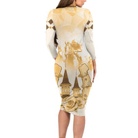 Kentucky Horse Racing Family Matching Long Sleeve Bodycon Dress and Hawaiian Shirt 151st Anniversary Beige Version LT05