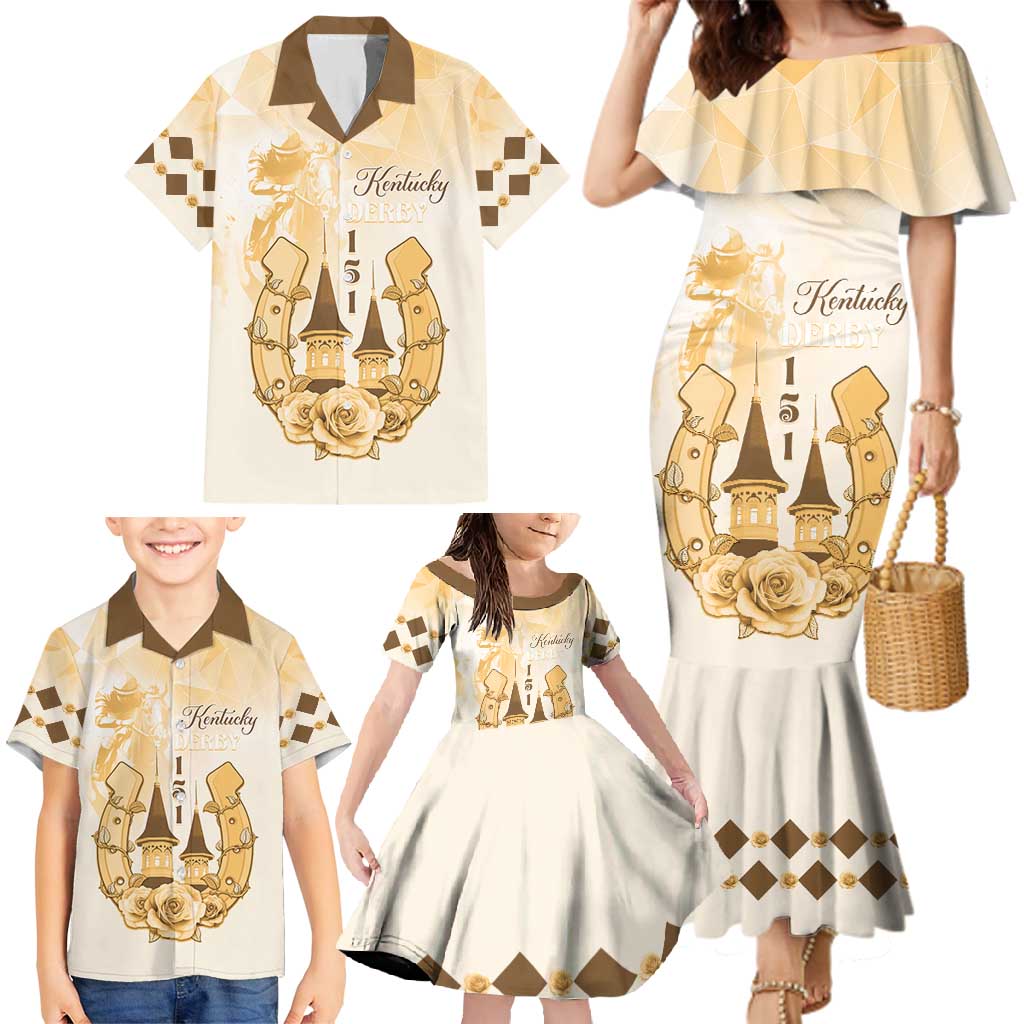Kentucky Horse Racing Family Matching Mermaid Dress and Hawaiian Shirt 151st Anniversary Beige Version LT05
