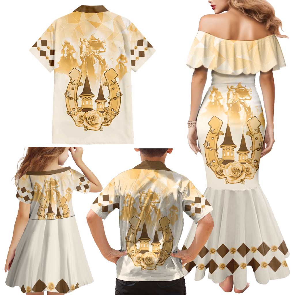 Kentucky Horse Racing Family Matching Mermaid Dress and Hawaiian Shirt 151st Anniversary Beige Version LT05