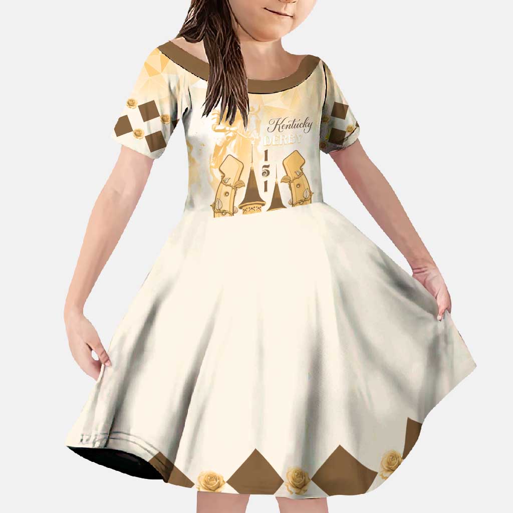 Kentucky Horse Racing Family Matching Off Shoulder Maxi Dress and Hawaiian Shirt 151st Anniversary Beige Version LT05