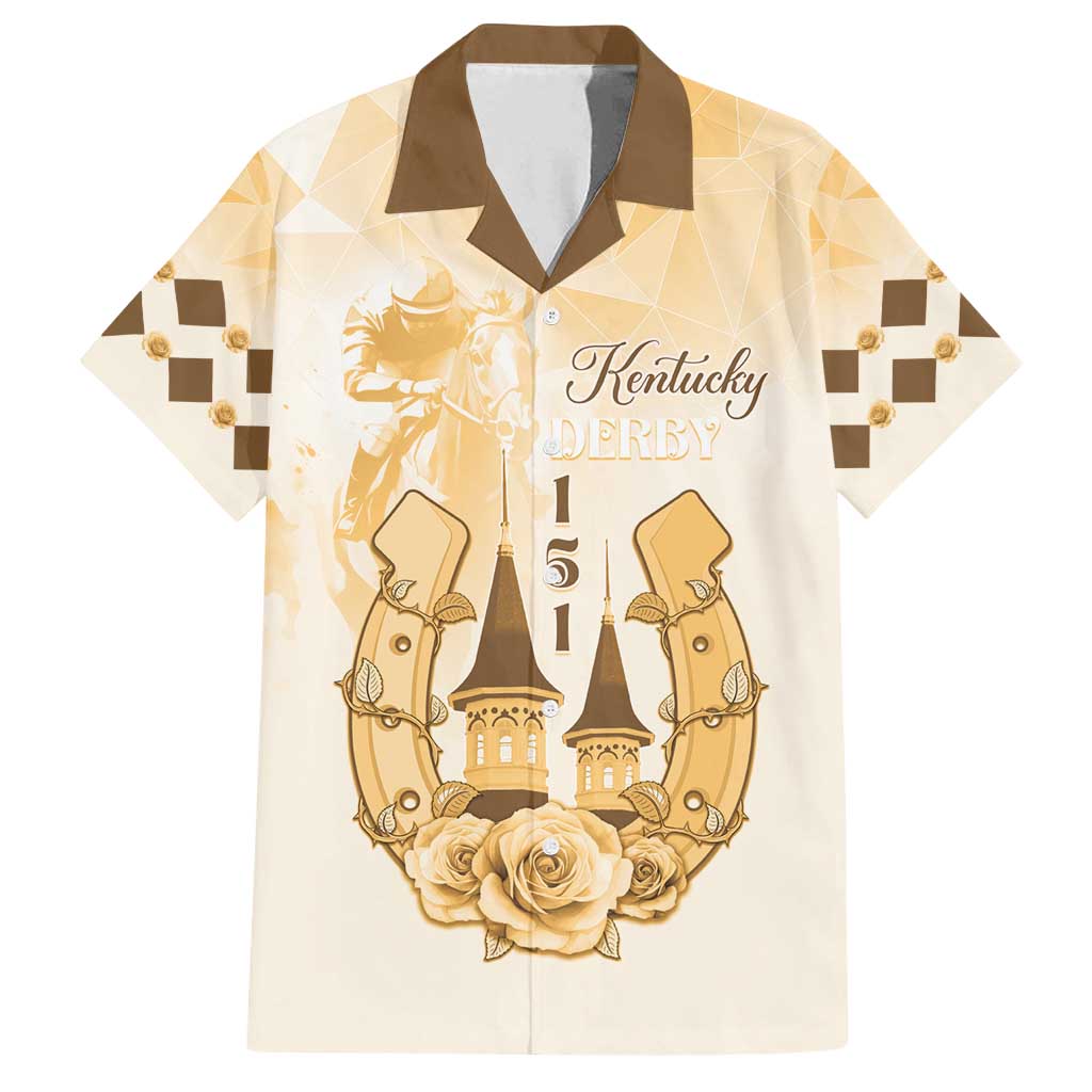 Kentucky Horse Racing Family Matching Off Shoulder Maxi Dress and Hawaiian Shirt 151st Anniversary Beige Version LT05