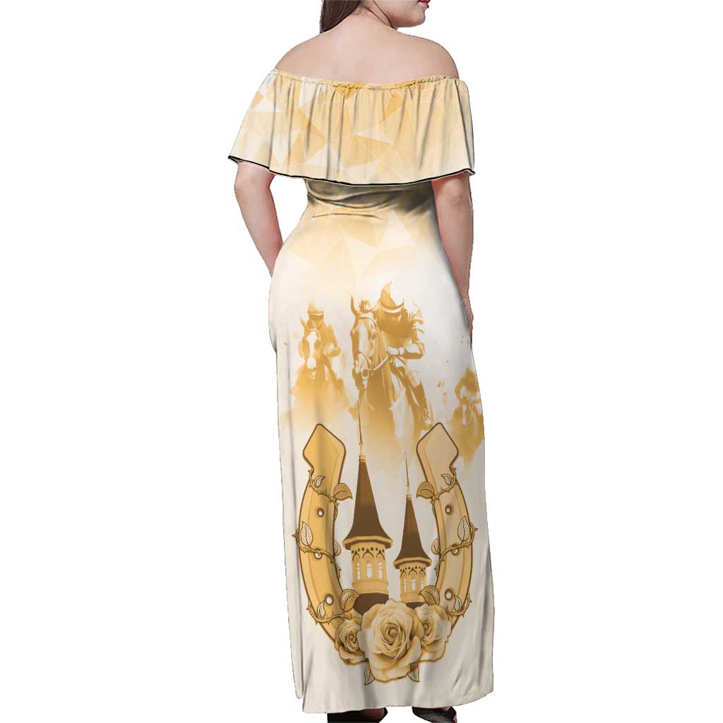 Kentucky Horse Racing Family Matching Off Shoulder Maxi Dress and Hawaiian Shirt 151st Anniversary Beige Version LT05