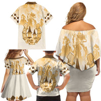 Kentucky Horse Racing Family Matching Off Shoulder Short Dress and Hawaiian Shirt 151st Anniversary Beige Version LT05