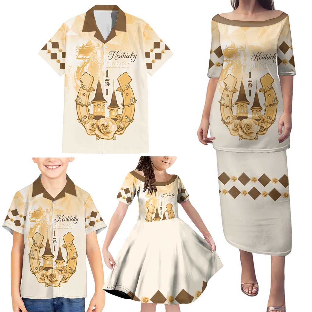 Kentucky Horse Racing Family Matching Puletasi and Hawaiian Shirt 151st Anniversary Beige Version LT05