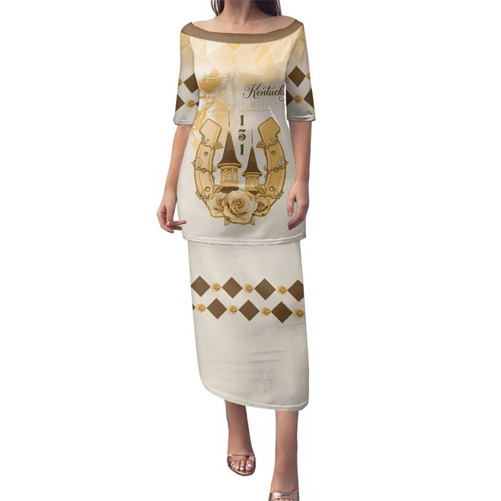 Kentucky Horse Racing Family Matching Puletasi and Hawaiian Shirt 151st Anniversary Beige Version LT05