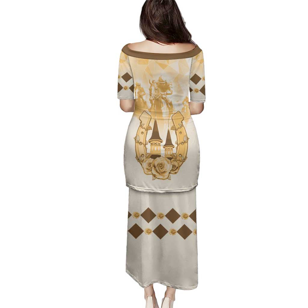 Kentucky Horse Racing Family Matching Puletasi and Hawaiian Shirt 151st Anniversary Beige Version LT05