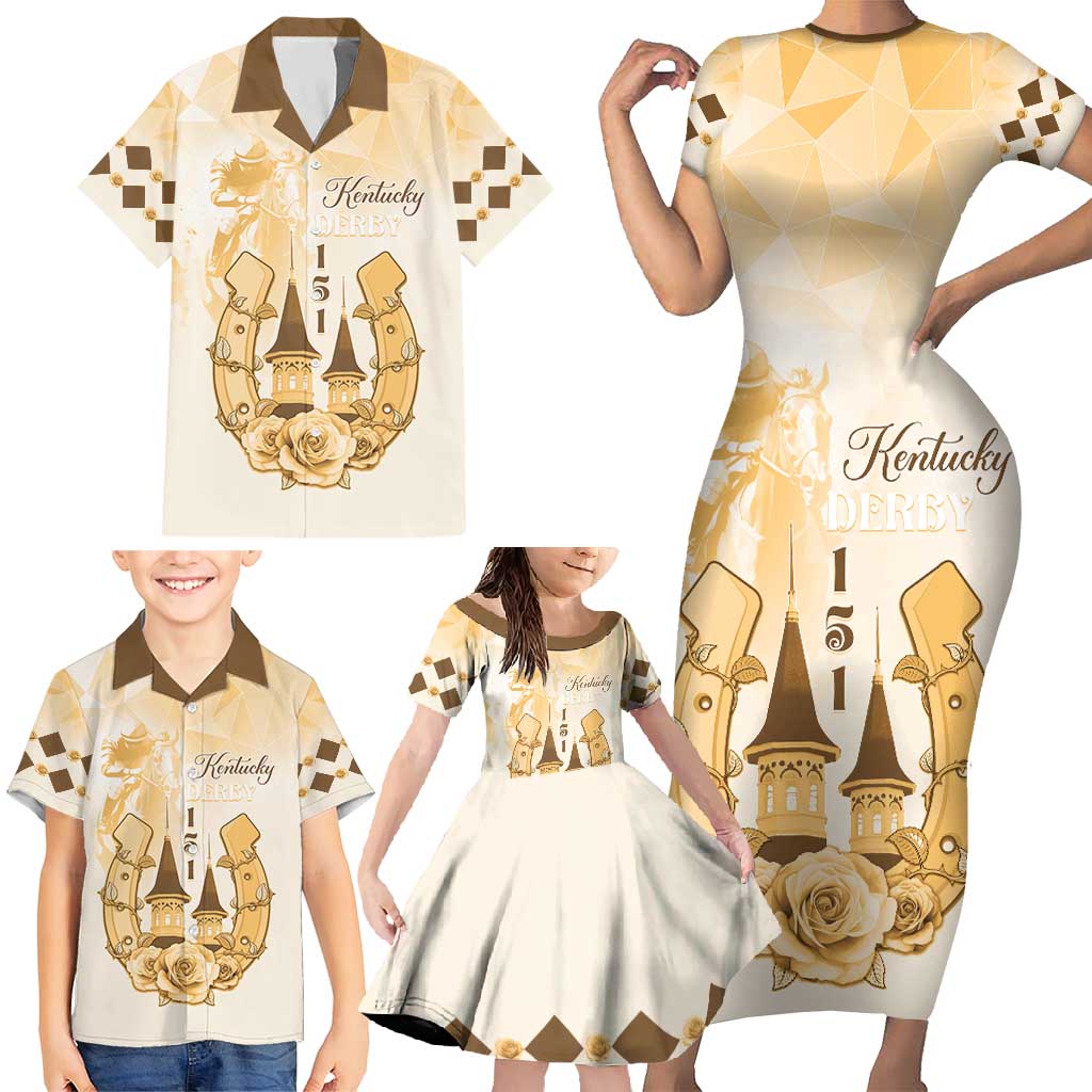 Kentucky Horse Racing Family Matching Short Sleeve Bodycon Dress and Hawaiian Shirt 151st Anniversary Beige Version LT05