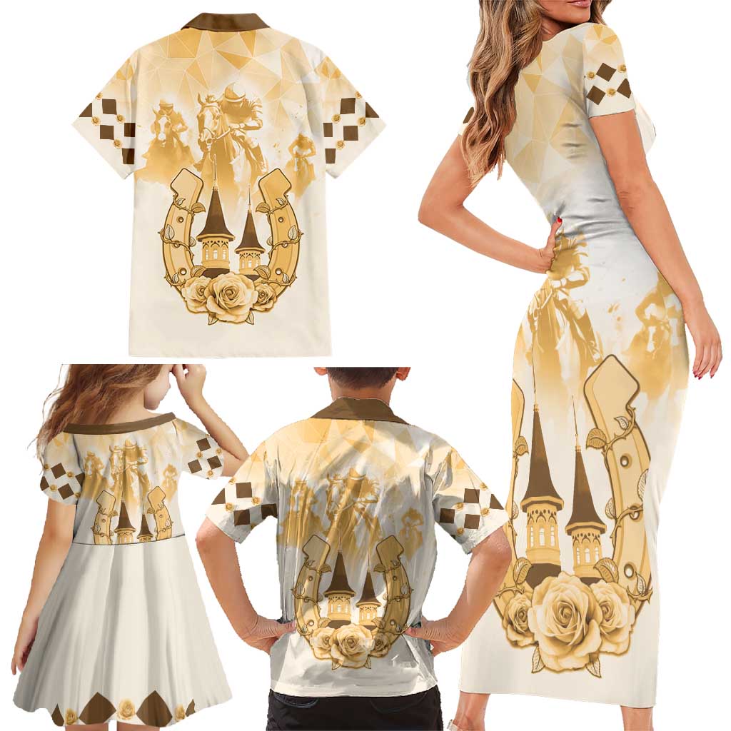 Kentucky Horse Racing Family Matching Short Sleeve Bodycon Dress and Hawaiian Shirt 151st Anniversary Beige Version LT05