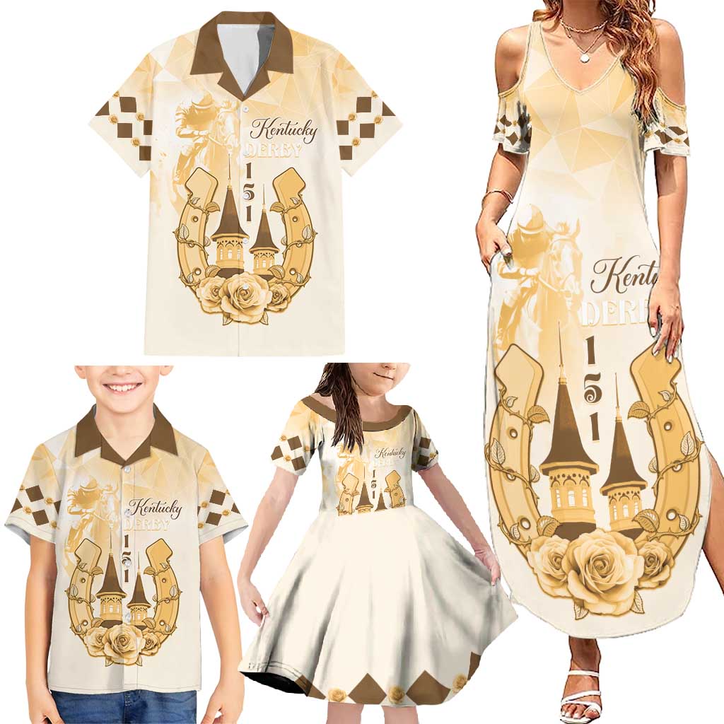 Kentucky Horse Racing Family Matching Summer Maxi Dress and Hawaiian Shirt 151st Anniversary Beige Version LT05